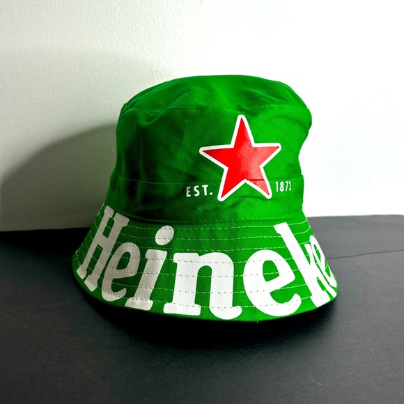 Heineken Bucket Hat One Size Canvas Good Quality Beer Hat Green Red And White - Picture 1 of 7